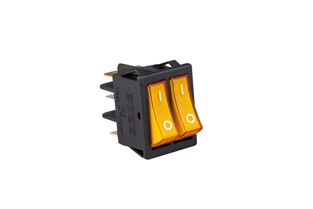 30*22mm Black Body 1NO+1NO with Illumination with Terminal (0-I) Marked Yellow A12 Series Rocker Switch